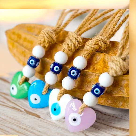 Other - 1pc Hand-Woven Heart-Shaped Evil Eye Glass Pendant- Choose from 4 Colors